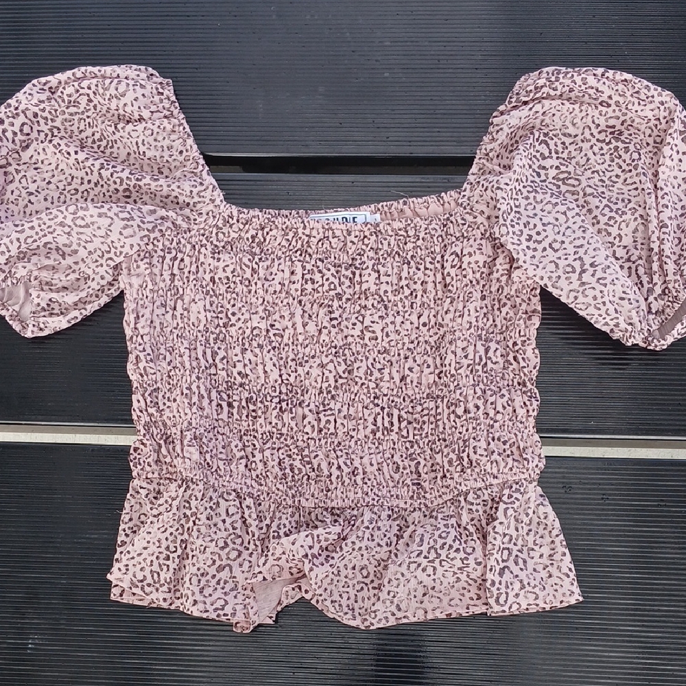 Chic Pink Animal Print Smocked Blouse
